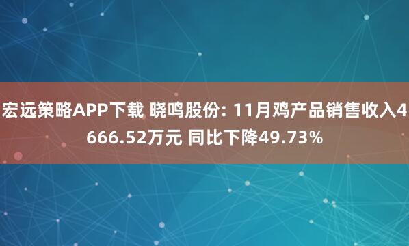 宏远策略APP下载 晓鸣股份: 11月鸡产品销售收入4666.52万元 同比下降49.73%